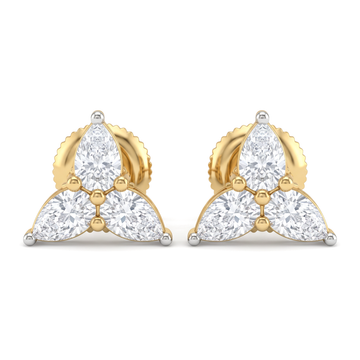 Trio Floral Cluster Pear Diamond Stud Earrings