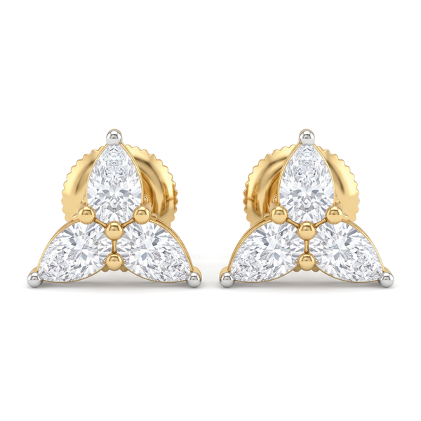 Trio Floral Cluster Pear Diamond Stud Earrings