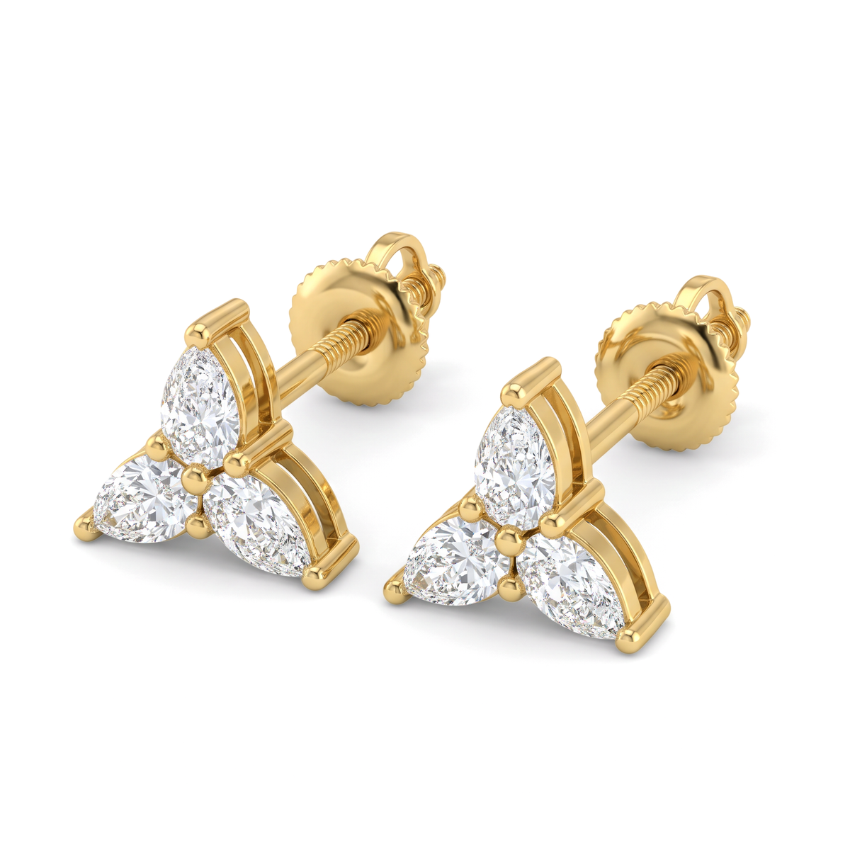 Trio Floral Cluster Pear Diamond Stud Earrings