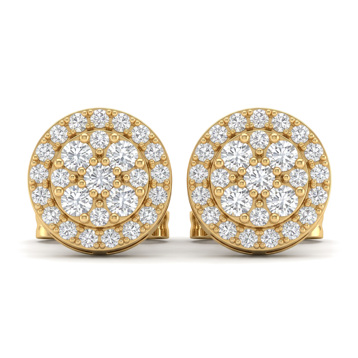 Circular Halo Floral Cluster Round Diamond Stud Earrings