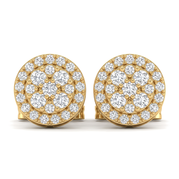 Circular Halo Floral Cluster Round Diamond Stud Earrings