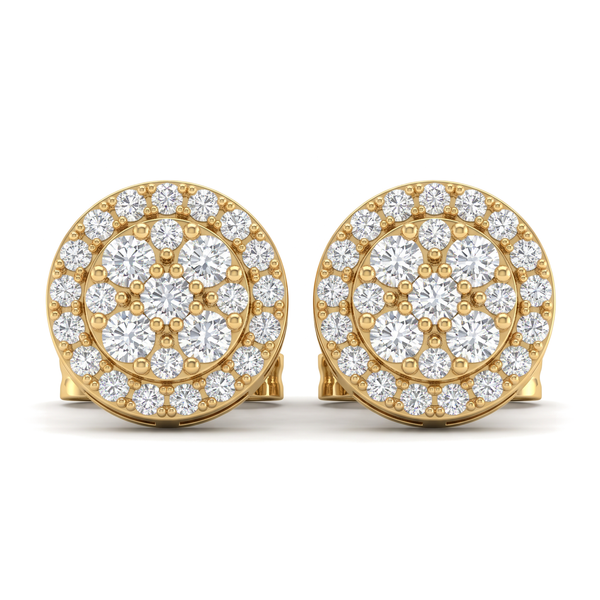 Circular Halo Floral Cluster Round Diamond Stud Earrings