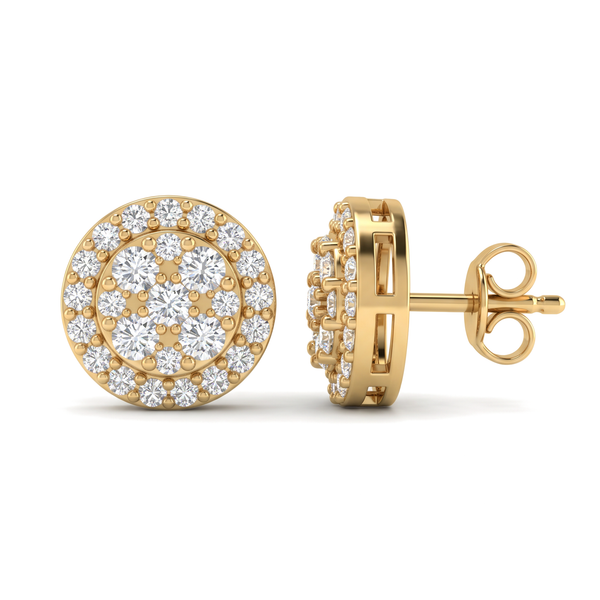 Circular Halo Floral Cluster Round Diamond Stud Earrings