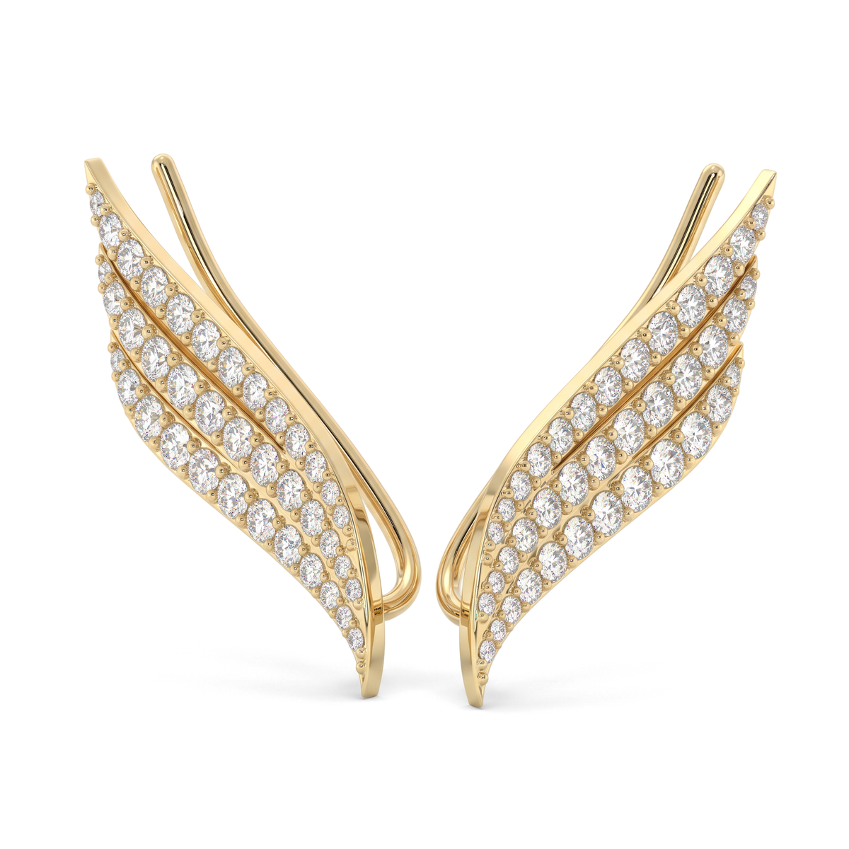 Angel Wing Triple Row Pavé Round Diamond Ear Climber Earrings