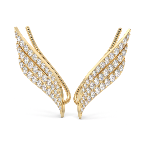Angel Wing Triple Row Pavé Round Diamond Ear Climber Earrings