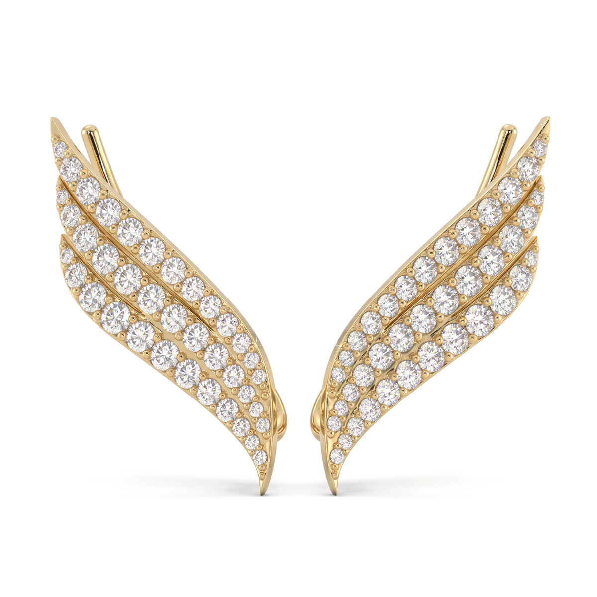 Angel Wing Triple Row Pavé Round Diamond Ear Climber Earrings