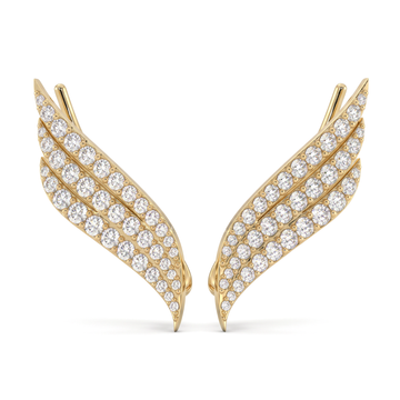 Angel Wing Triple Row Pavé Round Diamond Ear Climber Earrings