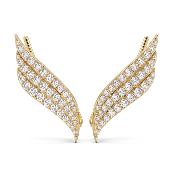 Angel Wing Triple Row Pavé Round Diamond Ear Climber Earrings