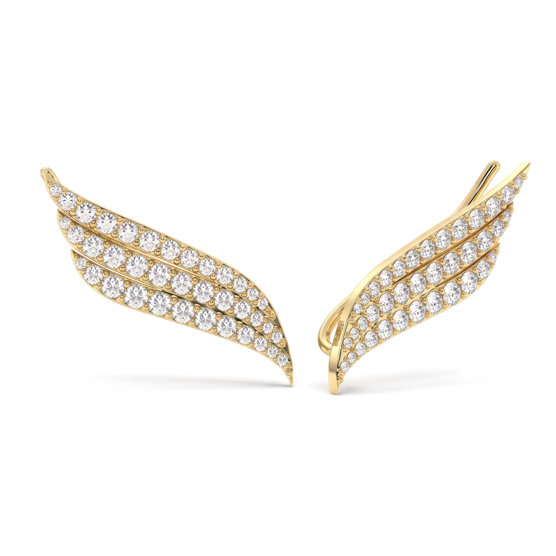 Angel Wing Triple Row Pavé Round Diamond Ear Climber Earrings