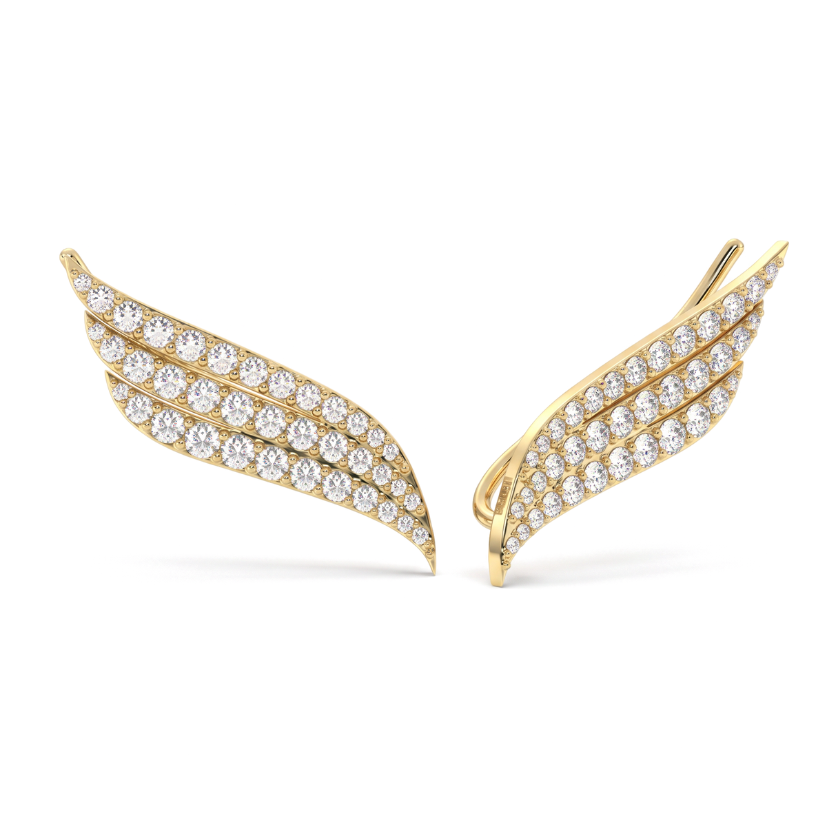 Angel Wing Triple Row Pavé Round Diamond Ear Climber Earrings