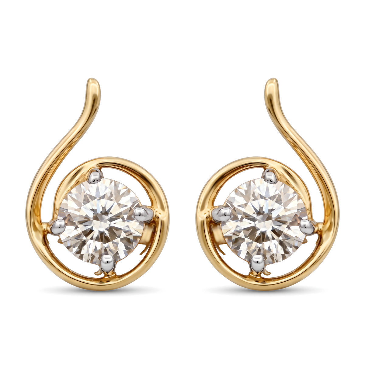 Spiral Wave Swirl Solitaire Round Diamond Stud Earrings