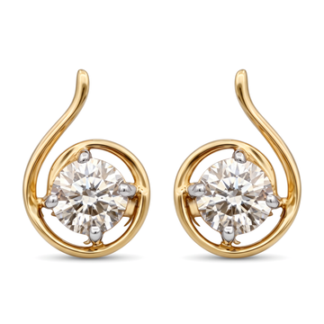 Spiral Wave Swirl Solitaire Round Diamond Stud Earrings