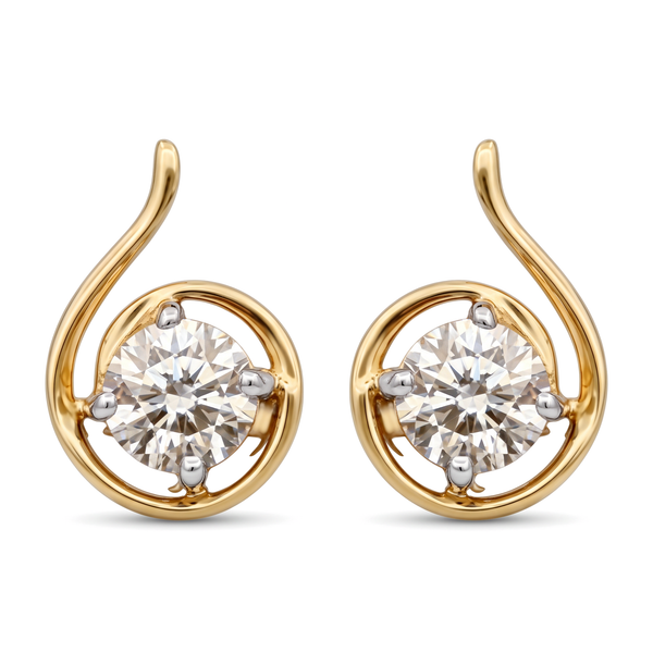 Spiral Wave Swirl Solitaire Round Diamond Stud Earrings