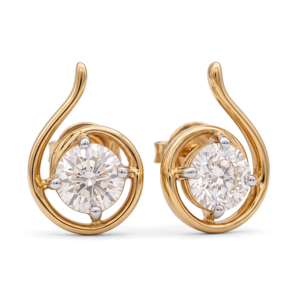 Spiral Wave Swirl Solitaire Round Diamond Stud Earrings
