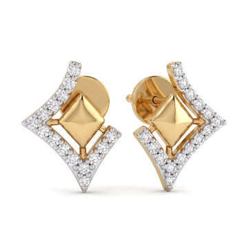 Geometric Chevron Rhombus Round Diamond Stud Earrings