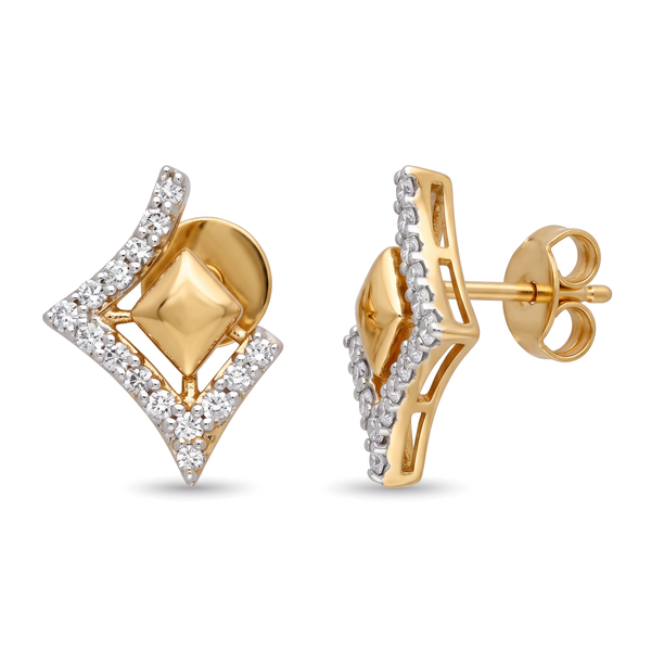 Geometric Chevron Rhombus Round Diamond Stud Earrings