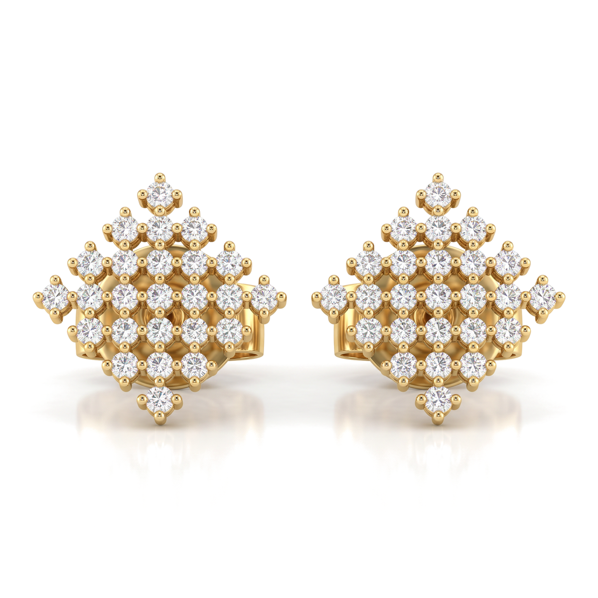 Rhombus Pyramid Geometric Cluster Round Diamond Stud Earrings