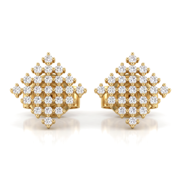 Rhombus Pyramid Geometric Cluster Round Diamond Stud Earrings