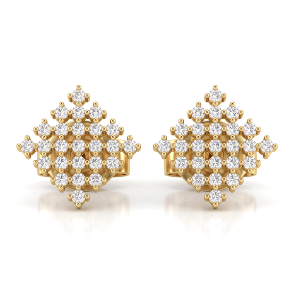 Rhombus Pyramid Geometric Cluster Round Diamond Stud Earrings