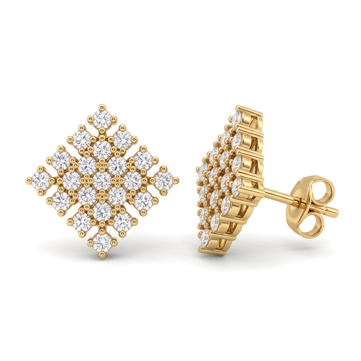 Rhombus Pyramid Geometric Cluster Round Diamond Stud Earrings
