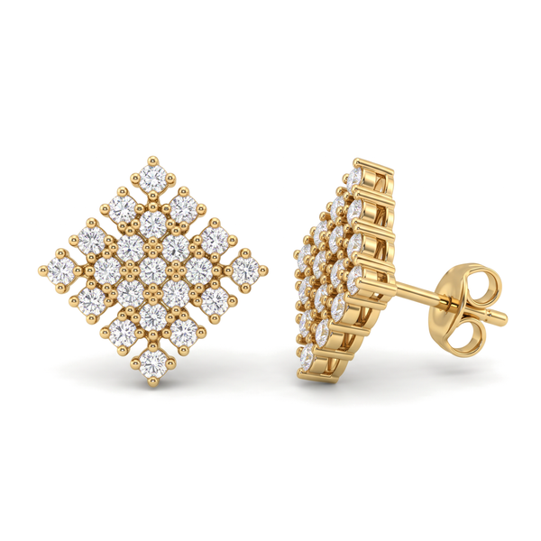 Rhombus Pyramid Geometric Cluster Round Diamond Stud Earrings