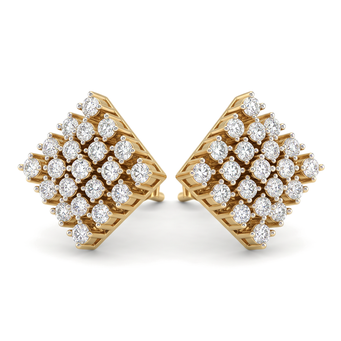 Rhombus Pyramid Geometric Cluster Round Diamond Stud Earrings