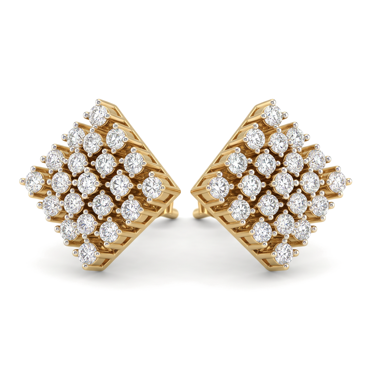 Rhombus Pyramid Geometric Cluster Round Diamond Stud Earrings