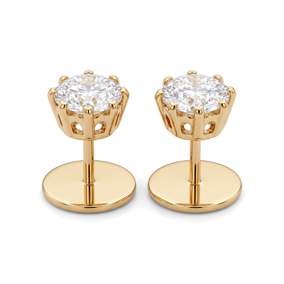 Classic Crown Solitaire Round Diamond Stud Earrings