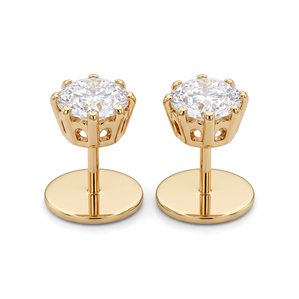 Classic Crown Solitaire Round Diamond Stud Earrings