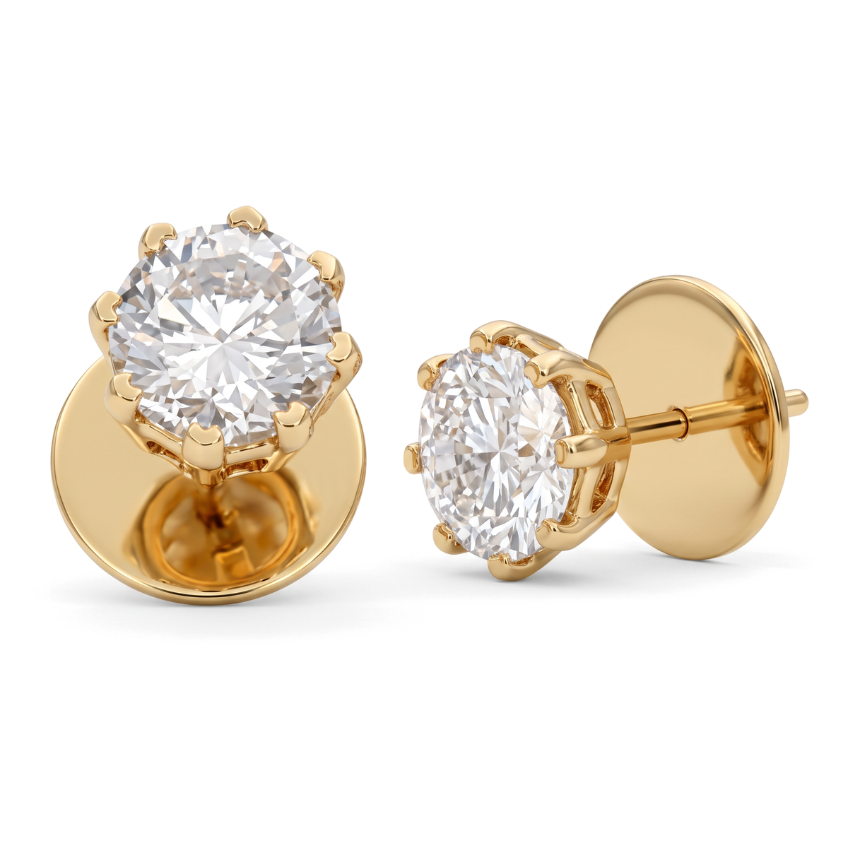Classic Crown Solitaire Round Diamond Stud Earrings