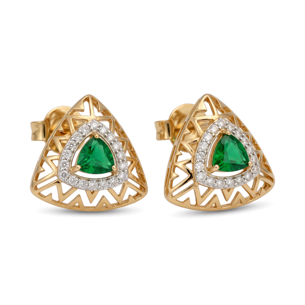 Trillion Halo Chevron Filigree Round Diamond Stud Earrings