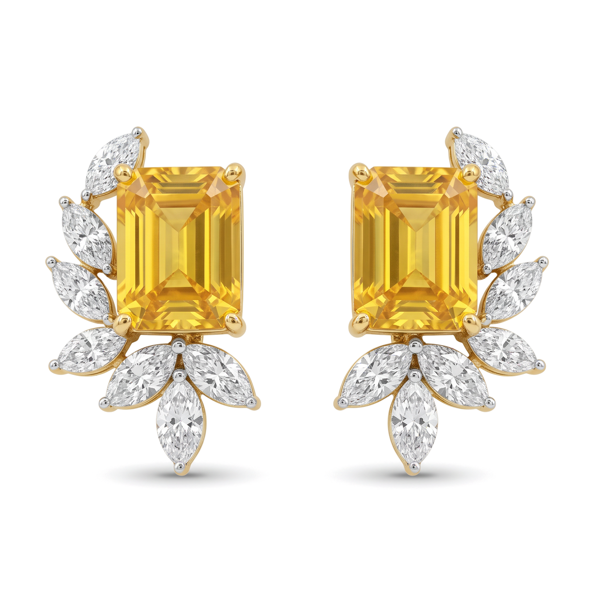 Asymmetric Botanical Foliage Marquise Diamond Stud Earrings