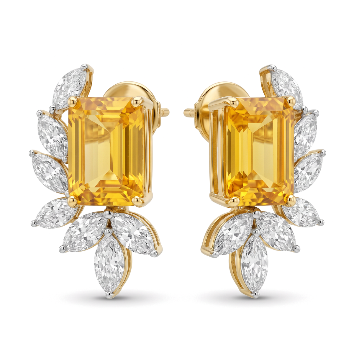 Asymmetric Botanical Foliage Marquise Diamond Stud Earrings