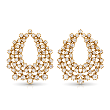 Openwork Scalloped Teardrop Lace Cluster Round Diamond Stud Earrings