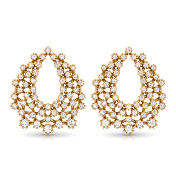 Openwork Scalloped Teardrop Lace Cluster Round Diamond Stud Earrings