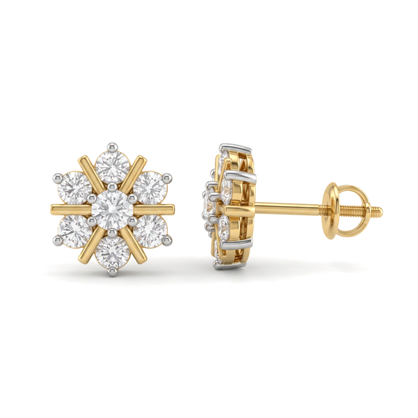 Radiant Snowflake Floral Cluster Round Diamond Stud Earrings
