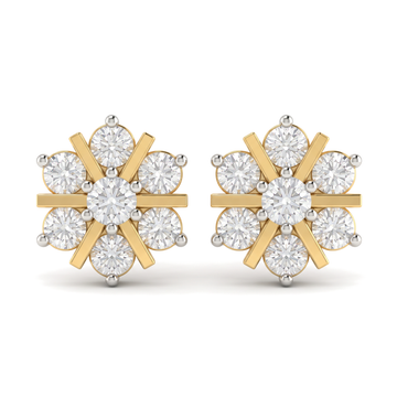 Radiant Snowflake Floral Cluster Round Diamond Stud Earrings