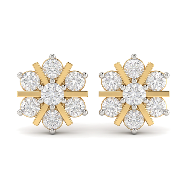Radiant Snowflake Floral Cluster Round Diamond Stud Earrings