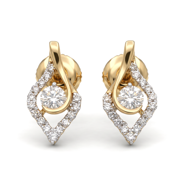 Swirl Ribbon Rhombus Halo Round Diamond Stud Earrings