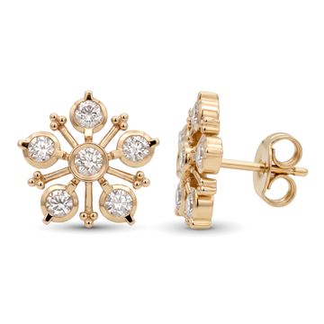 Radiating Floral Bezel Round Diamond Stud Earrings