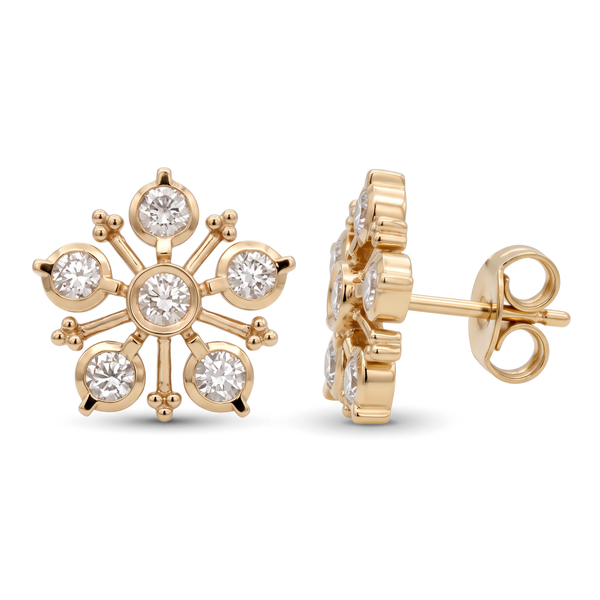 Radiating Floral Bezel Round Diamond Stud Earrings