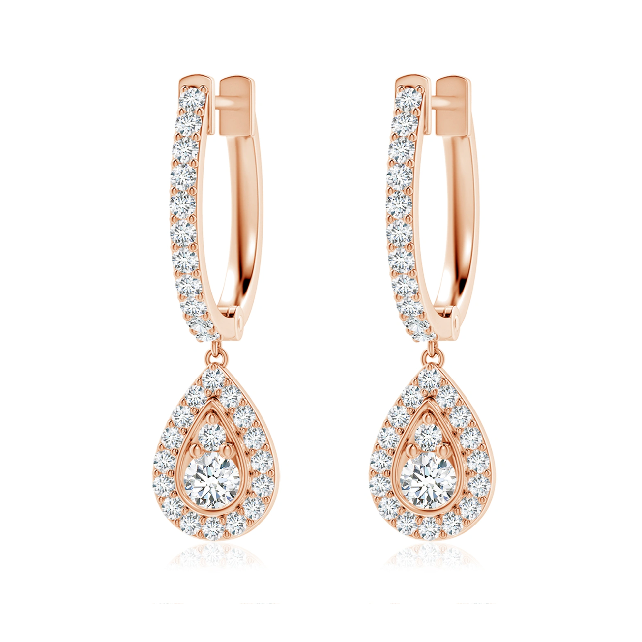 Halo Diamond Teardrop Hoop Earrings