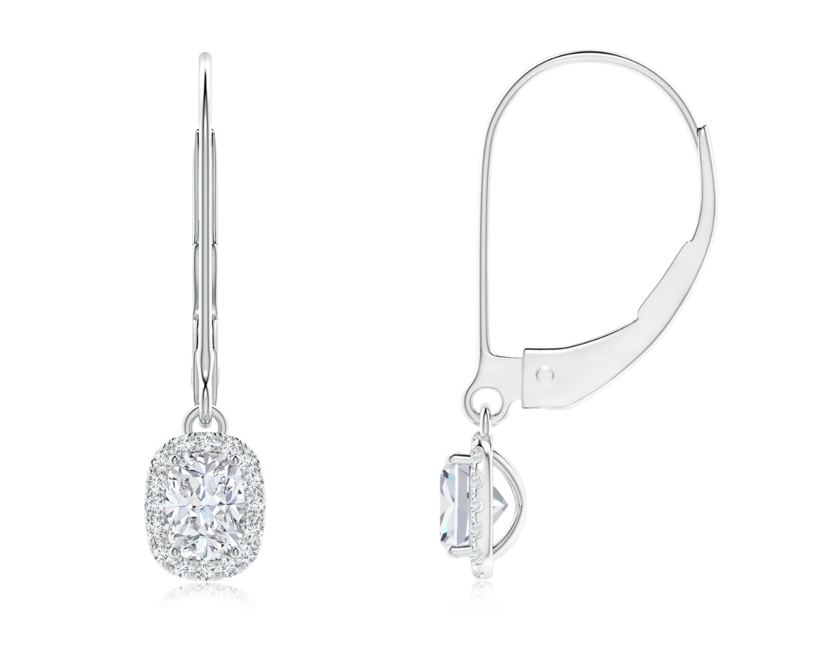 Halo Cushion Diamond Drop Earrings