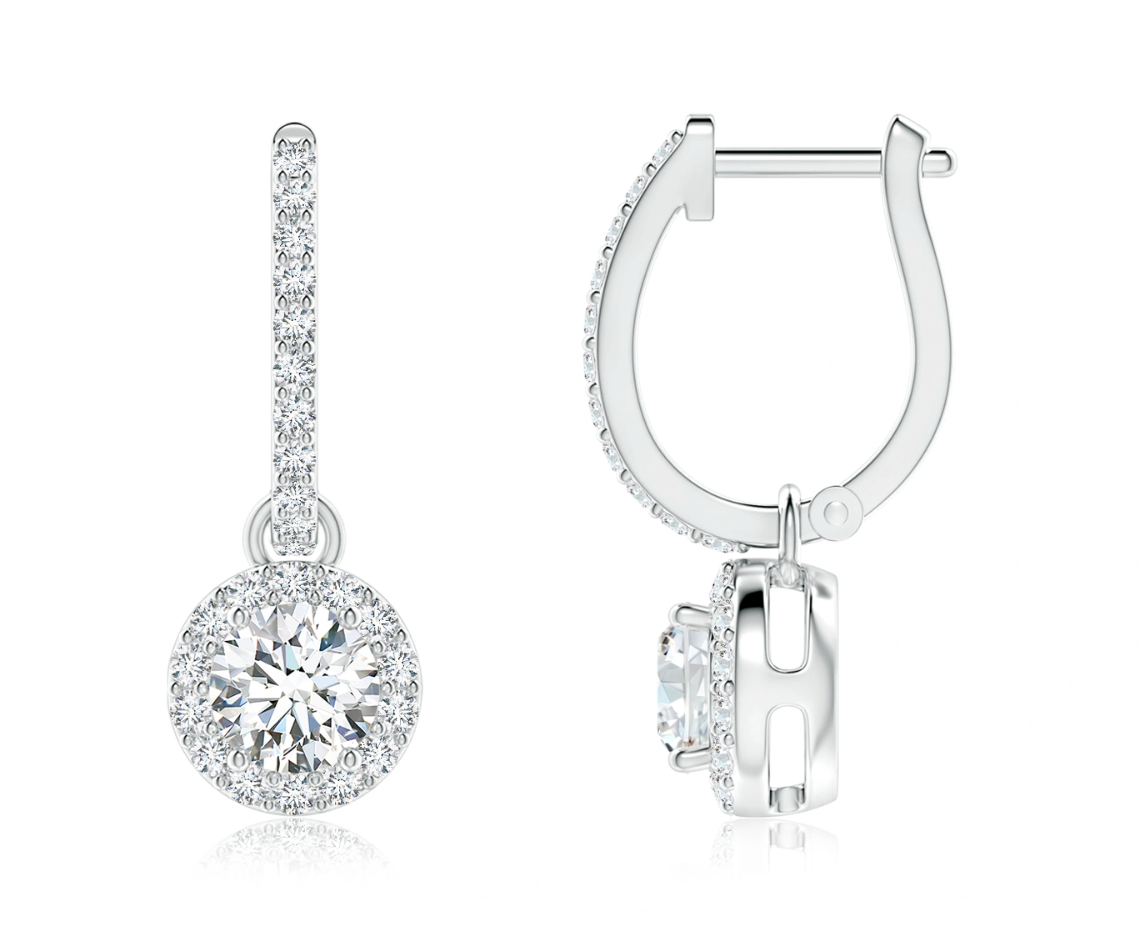 Halo Round Diamond Drop Earrings