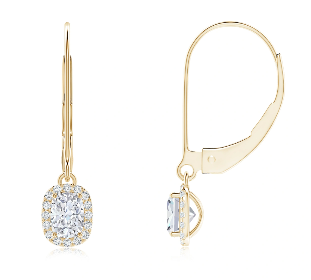 Halo Cushion Diamond Drop Earrings