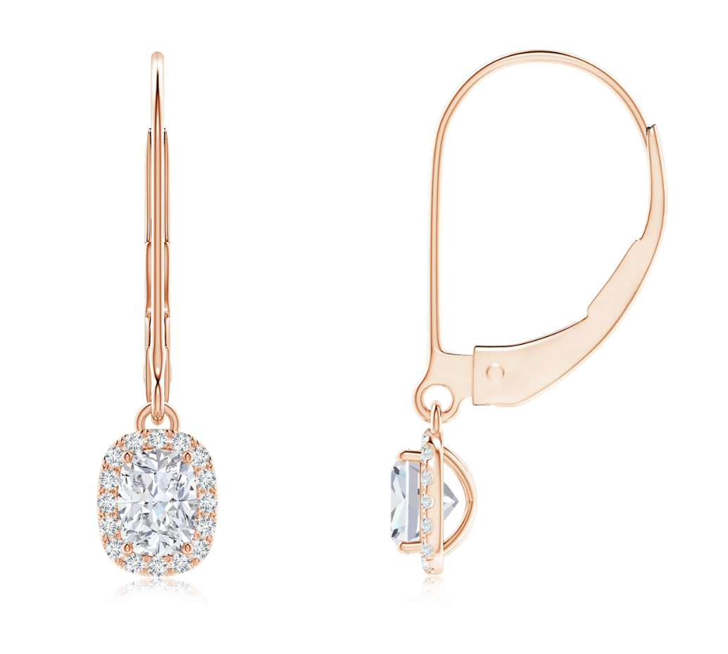 Halo Cushion Diamond Drop Earrings