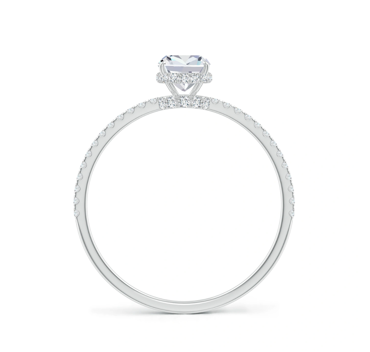 Thin Shank Cushion Cut with Hidden Halo