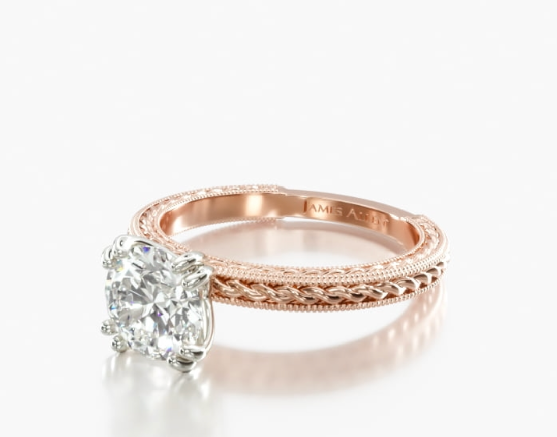 Etched Rope Classic Round Diamond Ring