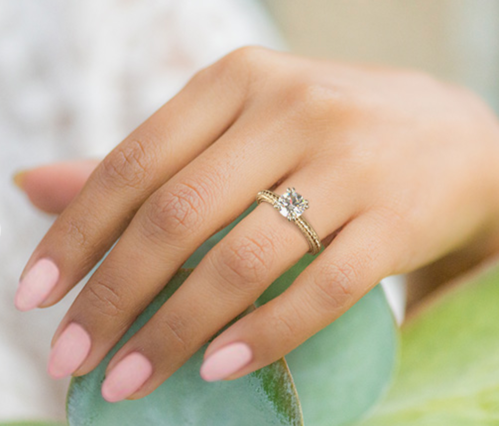 Etched Rope Classic Round Diamond Ring