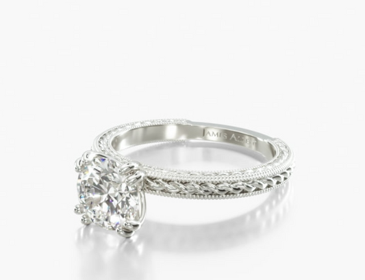 Etched Rope Classic Round Diamond Ring